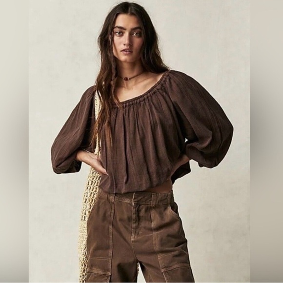 Free People We The Free All About The Bubble Tee Brown NWOT - Picture 1 of 12